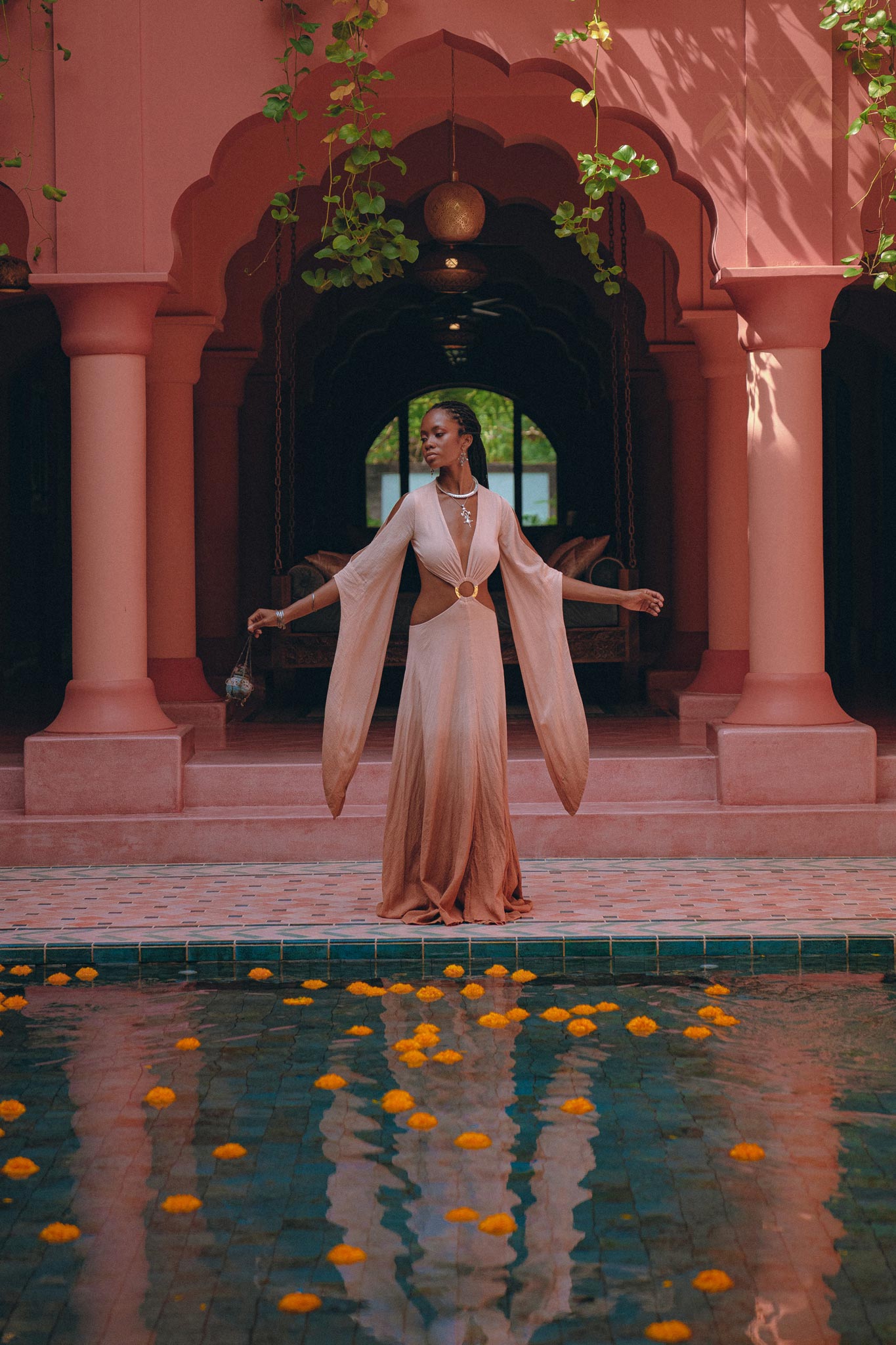 Ombré Dusty Pink Botanically Dyed Dress • Open Belly Maxi Bridesmaid Dress - AYA Sacred Wear