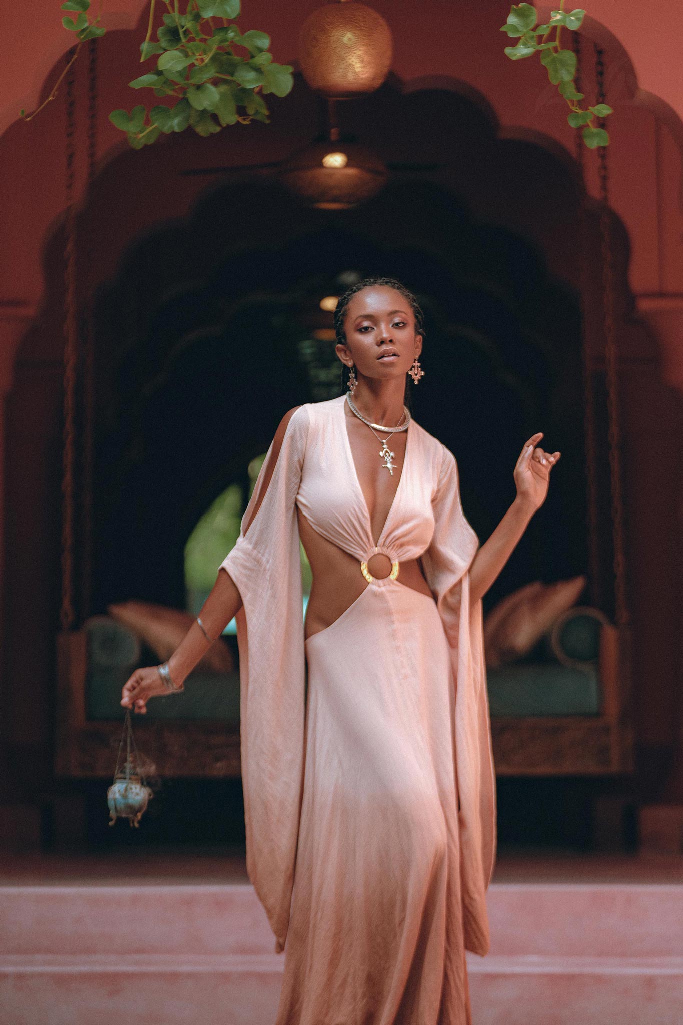 Ombré Dusty Pink Botanically Dyed Dress • Open Belly Maxi Bridesmaid Dress - AYA Sacred Wear