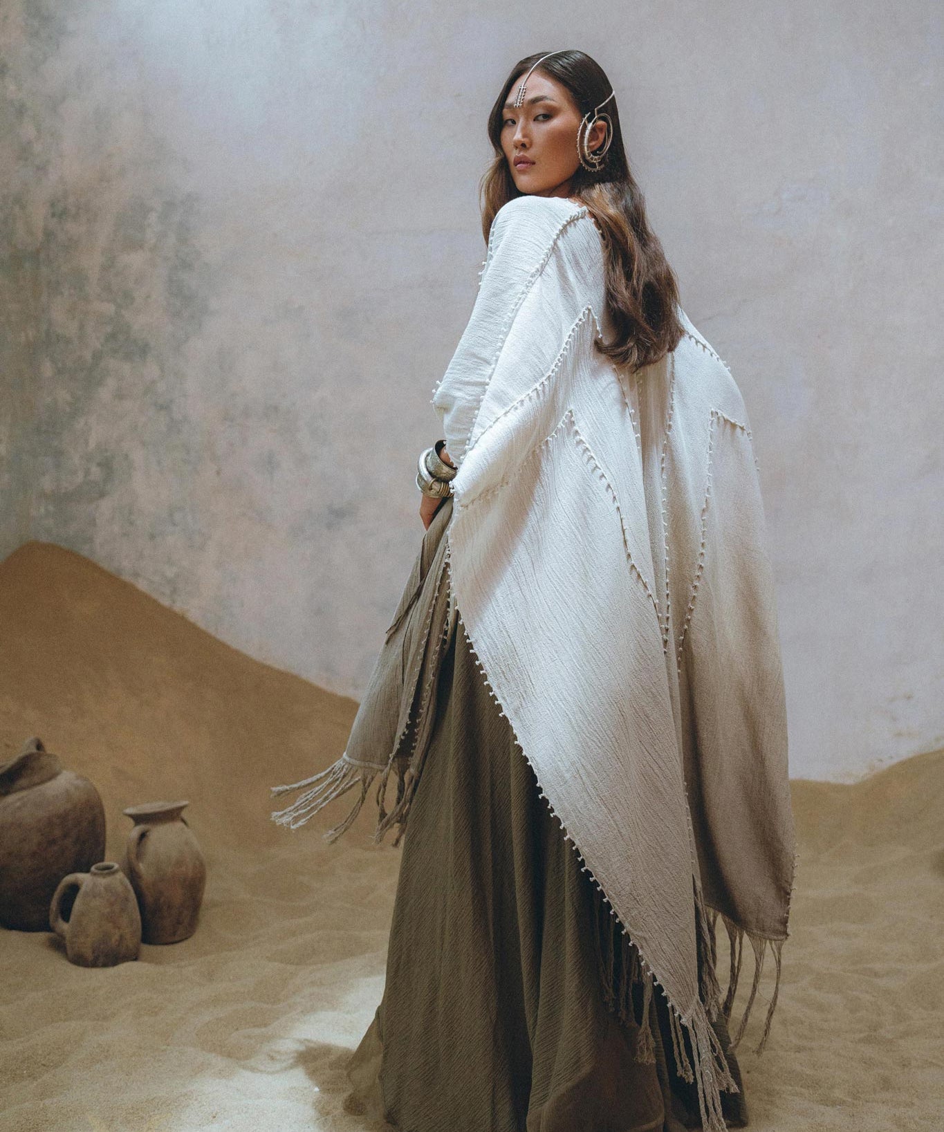 Ombre Sage Green Shawl • Organic Shawl with Handmade Tassels - AYA Sacred Wear