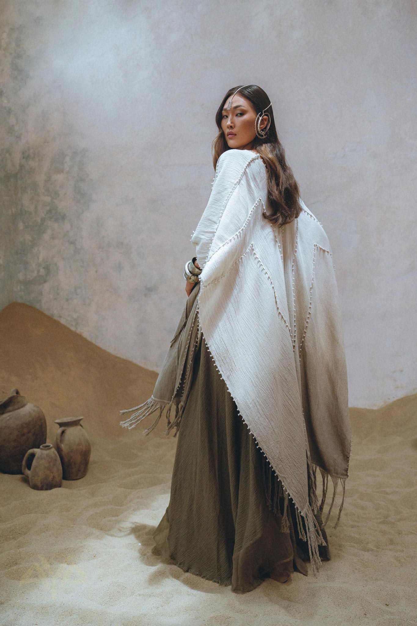 Ombre Sage Green Shawl • Organic Shawl with Handmade Tassels - AYA Sacred Wear