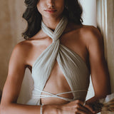 Ombre Sage Harmonia Dress • Bohemian Adjustable Back Dress • Sage Sexy Dress • Wedding Guest Dress • Fairy of the River Dress - AYA Sacred Wear