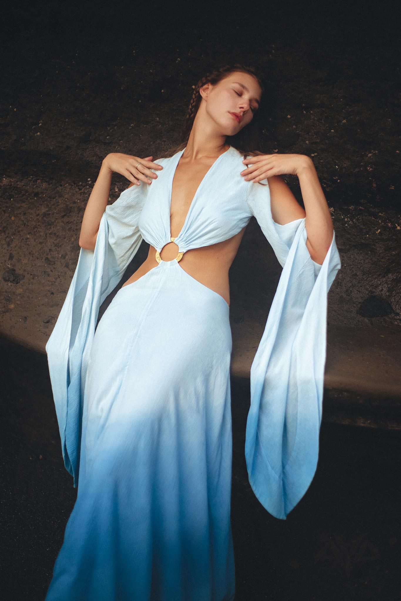 Ombré Sky Blue Organic Wedding Boho Dress for Women - AYA Sacred Wear