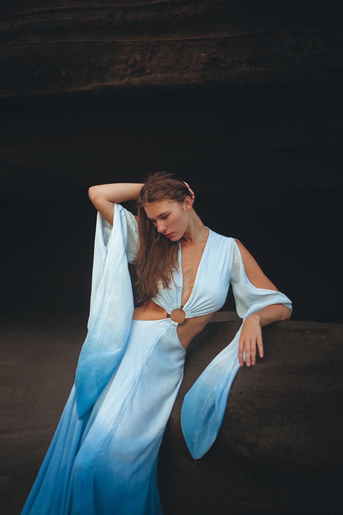 Ombré Sky Blue Organic Wedding Boho Dress for Women - AYA Sacred Wear