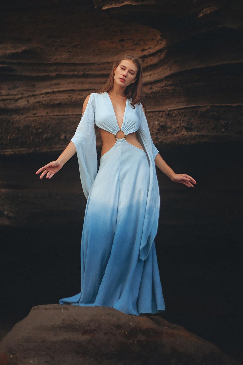 Ombré Sky Blue Organic Wedding Boho Dress for Women - AYA Sacred Wear
