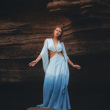 Ombré Sky Blue Organic Wedding Boho Dress for Women - AYA Sacred Wear