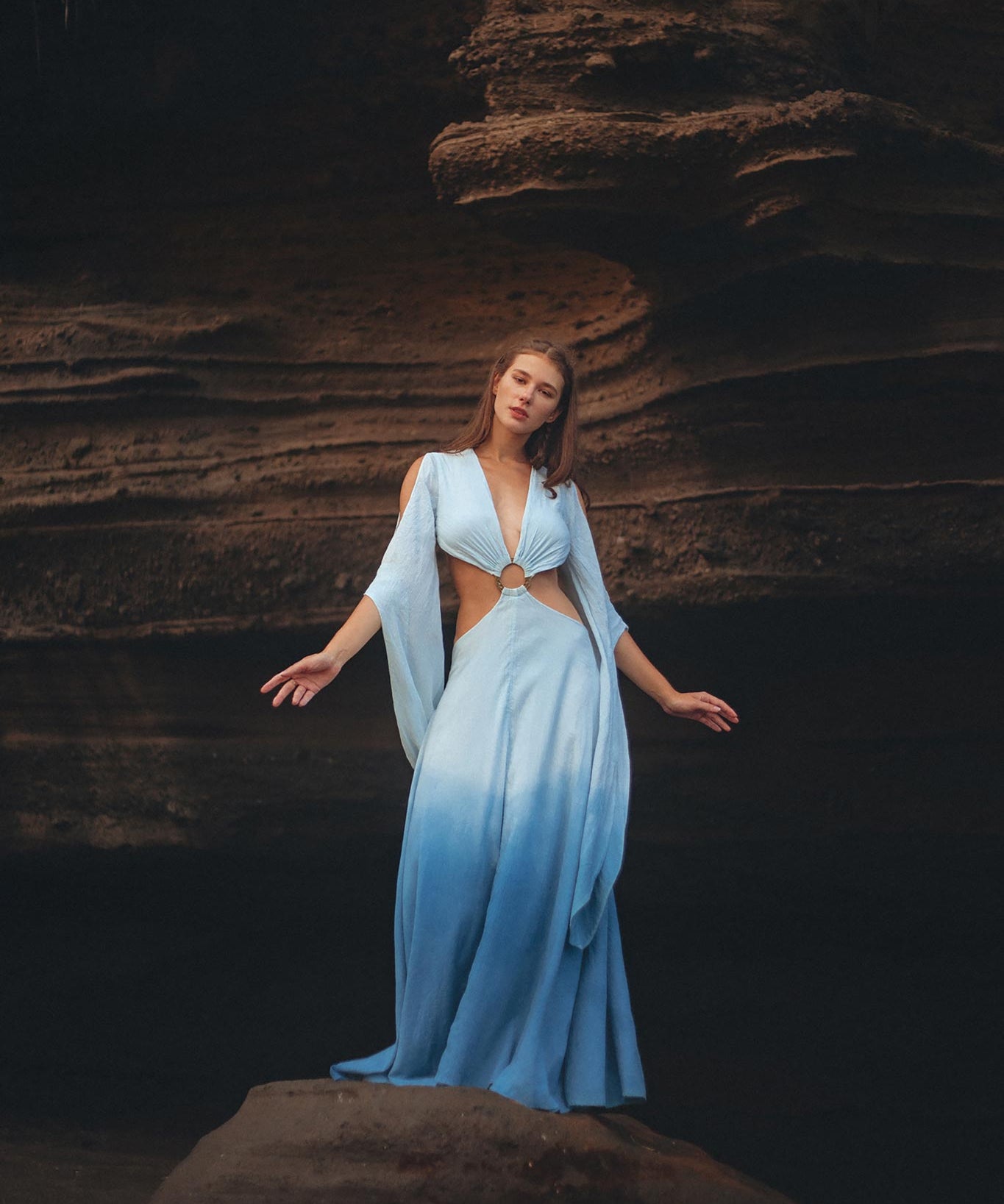 Ombré Sky Blue Organic Wedding Boho Dress for Women - AYA Sacred Wear