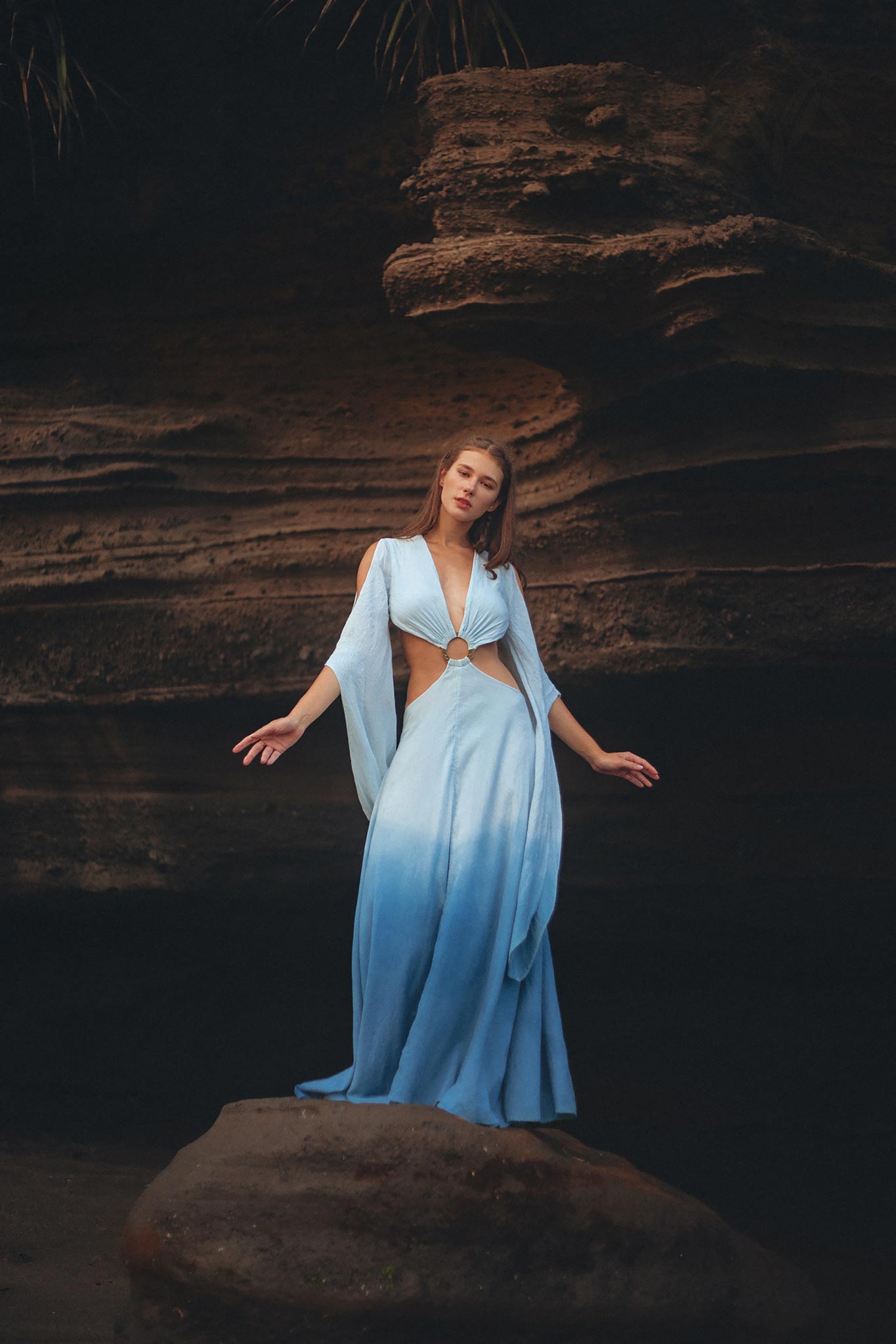 Ombré Sky Blue Organic Wedding Boho Dress for Women - AYA Sacred Wear