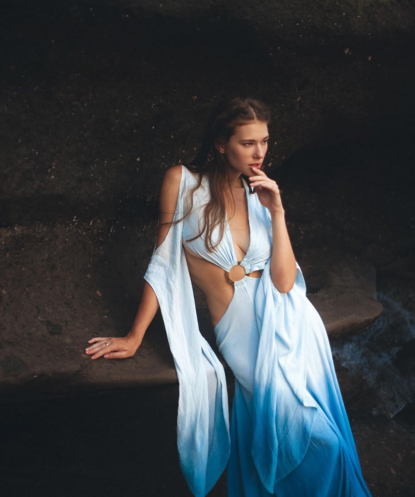 Ombré Sky Blue Organic Wedding Boho Dress for Women - AYA Sacred Wear