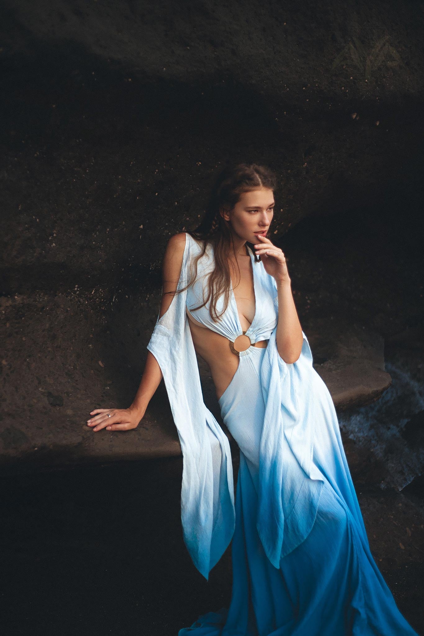 Ombré Sky Blue Organic Wedding Boho Dress for Women - AYA Sacred Wear