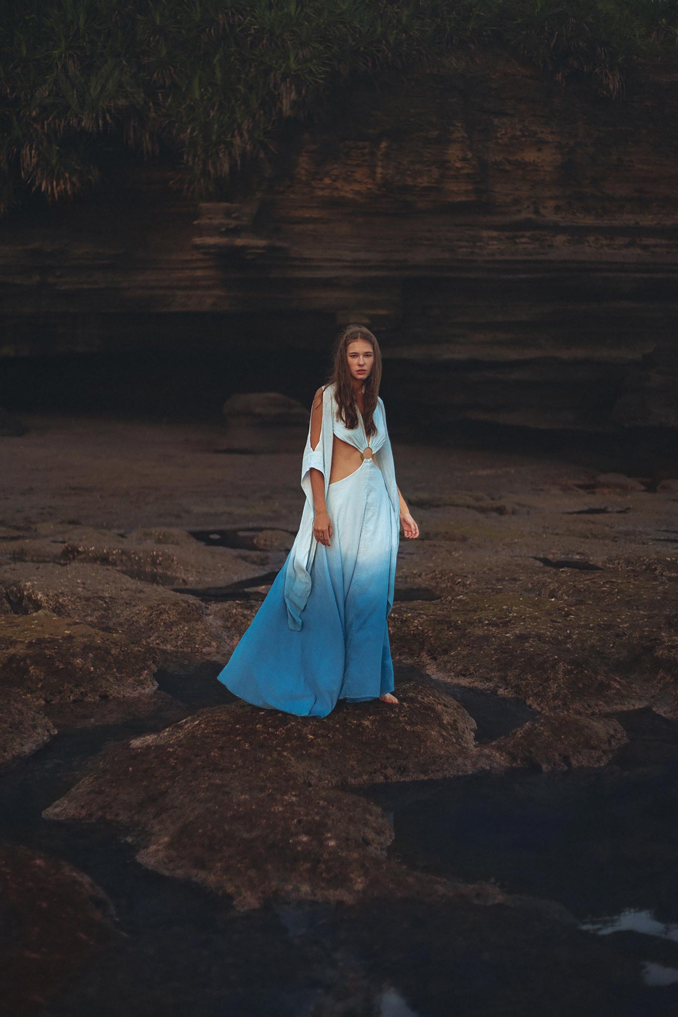 Ombré Sky Blue Organic Wedding Boho Dress for Women - AYA Sacred Wear