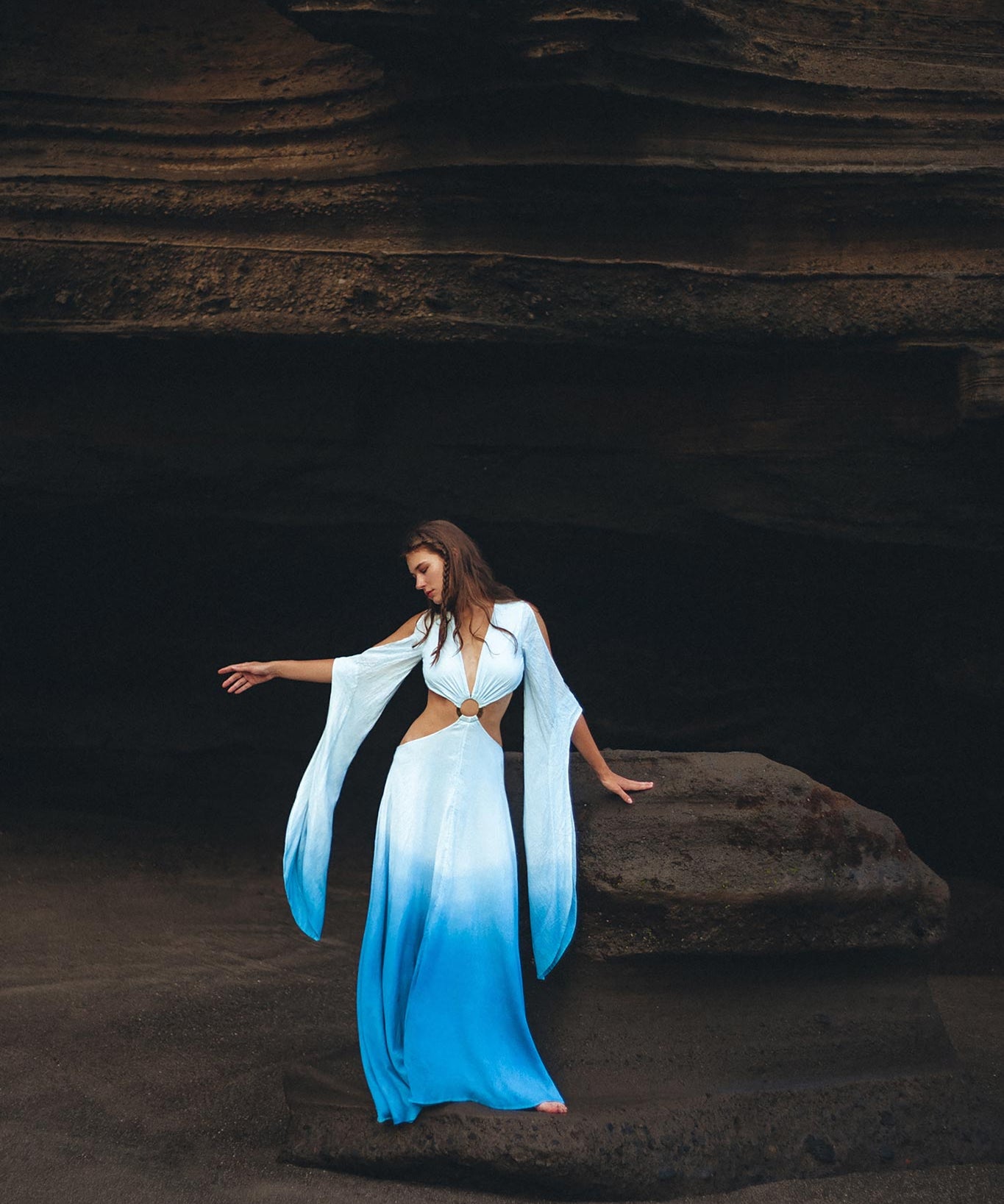 Ombré Sky Blue Organic Wedding Boho Dress for Women - AYA Sacred Wear