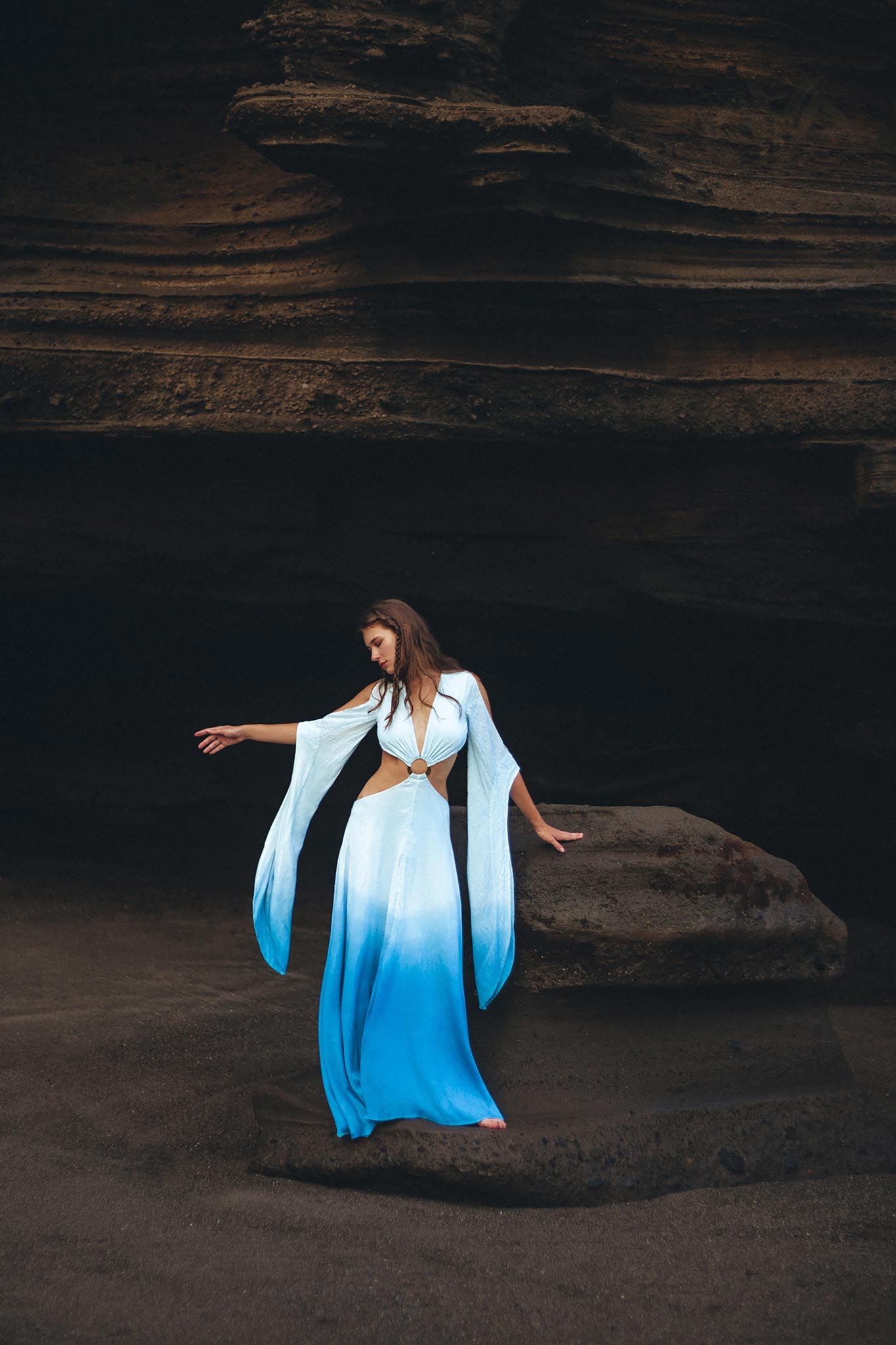 Ombré Sky Blue Organic Wedding Boho Dress for Women - AYA Sacred Wear