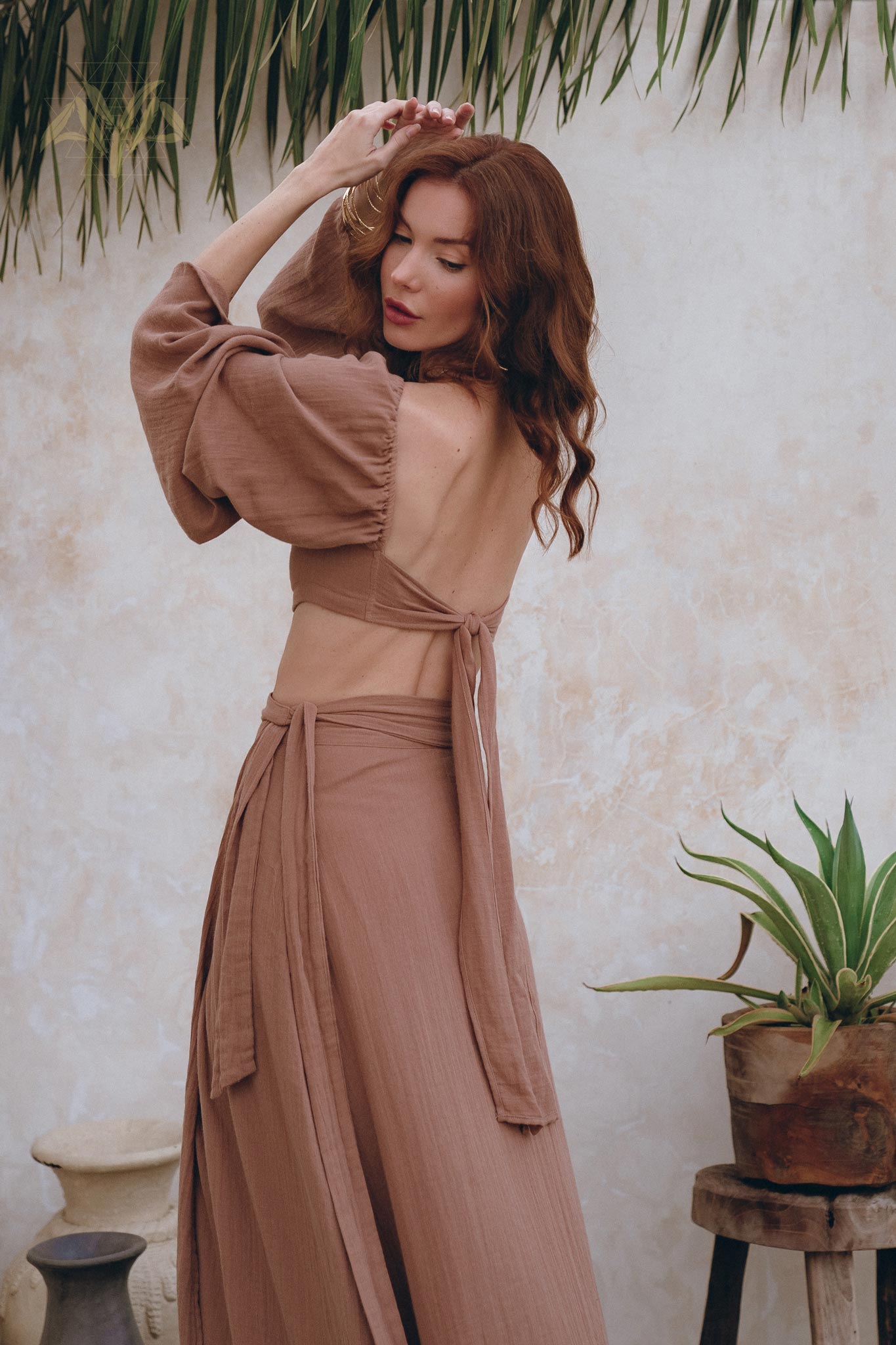 Open Belly Matching Top and Skirt • Latte Tank Top and Maxi Skirt - AYA Sacred Wear