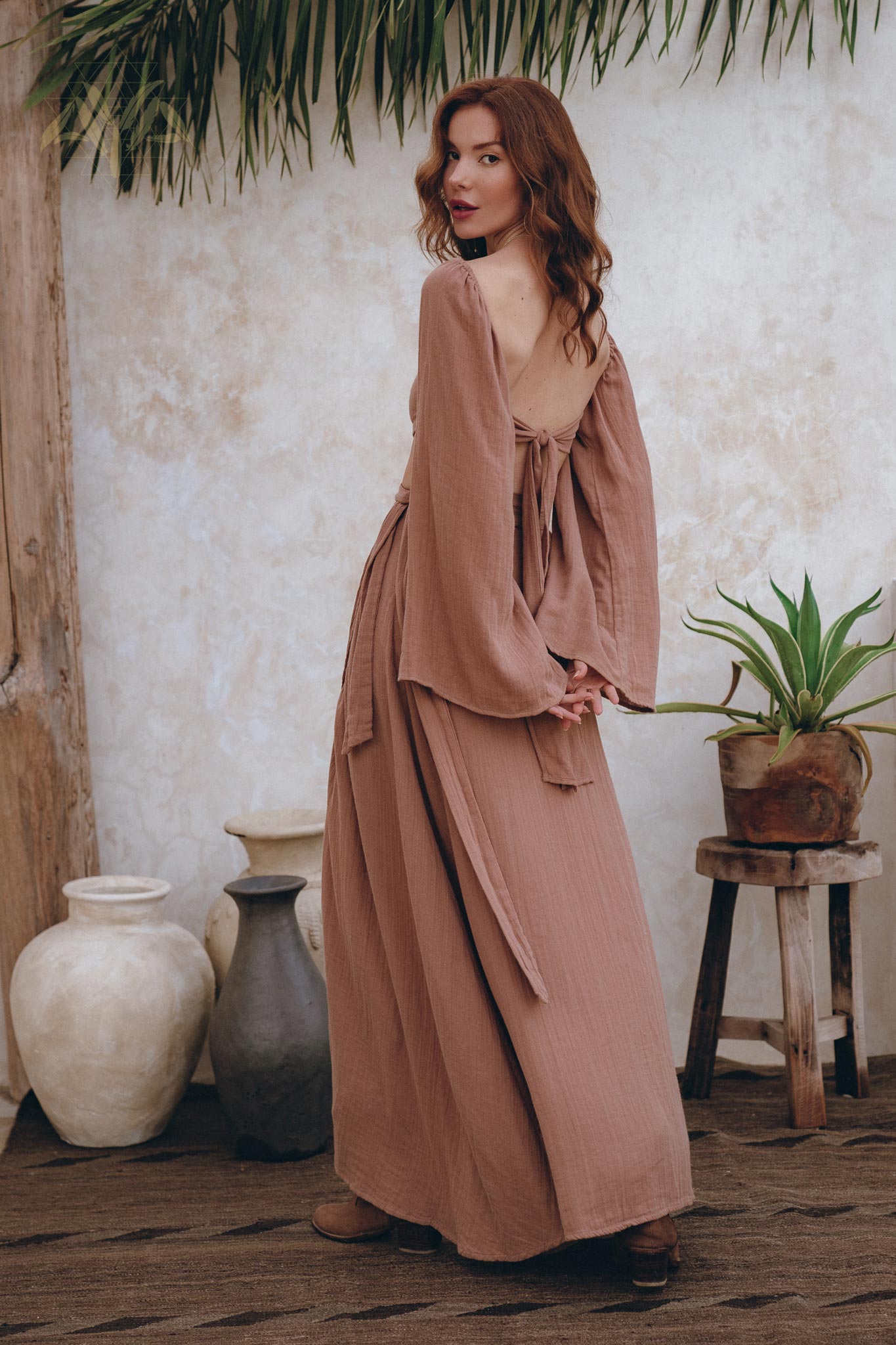 Open Belly Matching Top and Skirt • Latte Tank Top and Maxi Skirt - AYA Sacred Wear