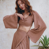 Open Belly Matching Top and Skirt • Latte Tank Top and Maxi Skirt - AYA Sacred Wear
