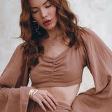 Open Belly Matching Top and Skirt • Latte Tank Top and Maxi Skirt - AYA Sacred Wear