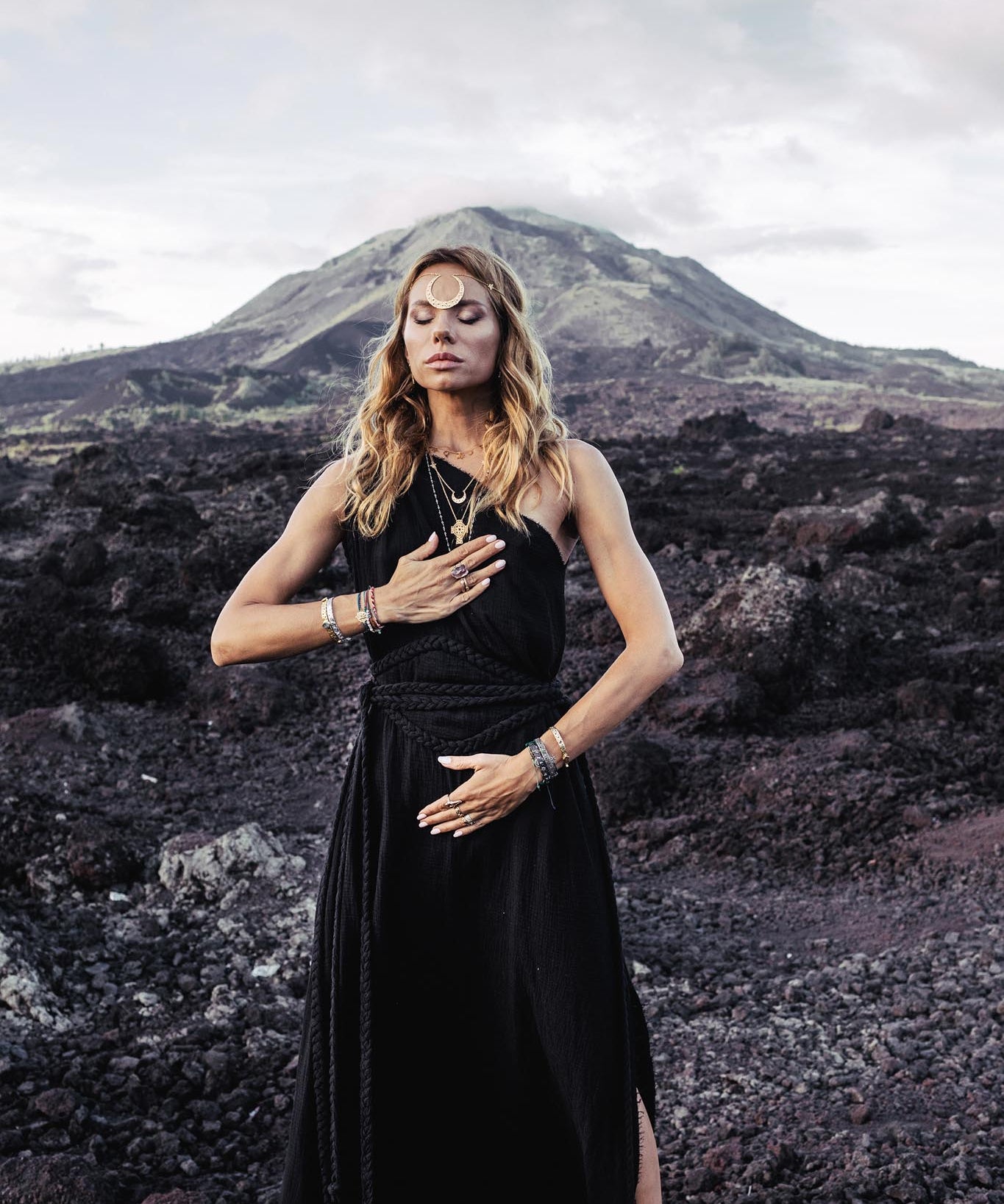Organic Black Boho One Shoulder Dress • Black Wedding Dress - AYA Sacred Wear