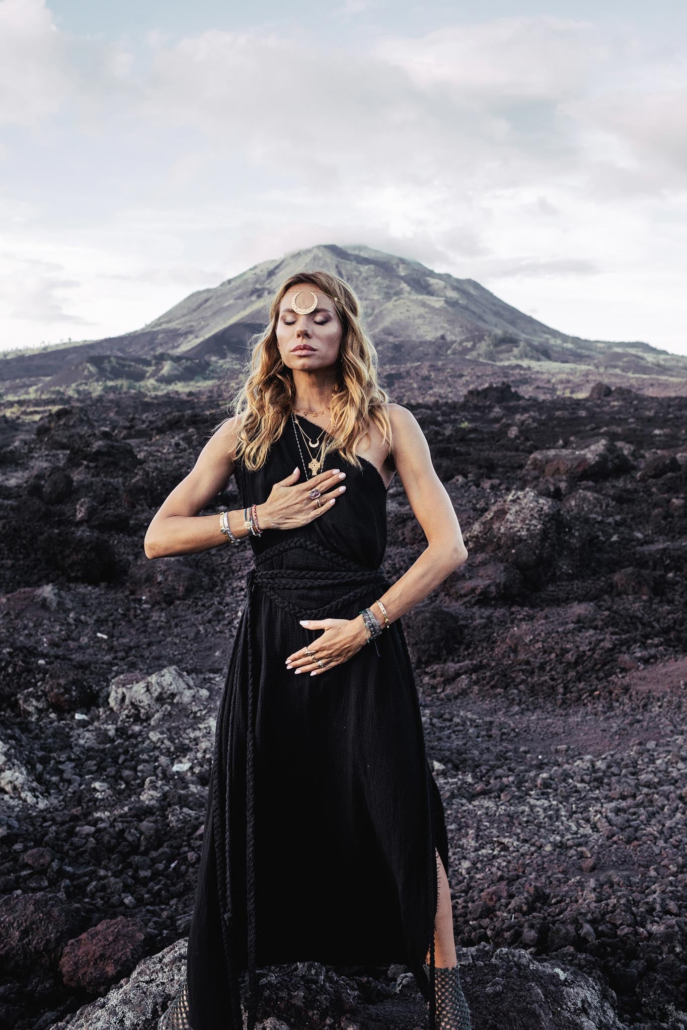 Organic Black Boho One Shoulder Dress • Black Wedding Dress - AYA Sacred Wear