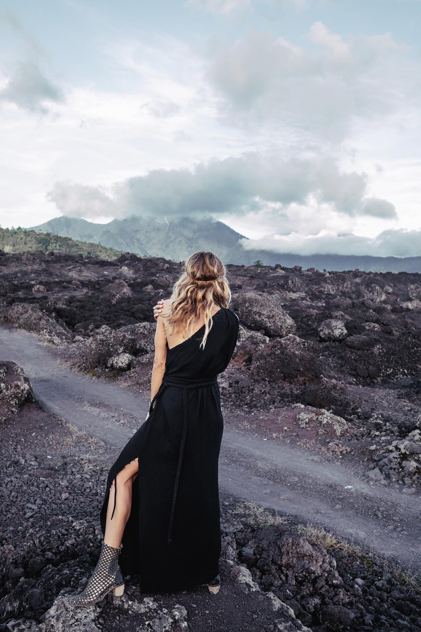 Organic Black Boho One Shoulder Dress • Black Wedding Dress - AYA Sacred Wear