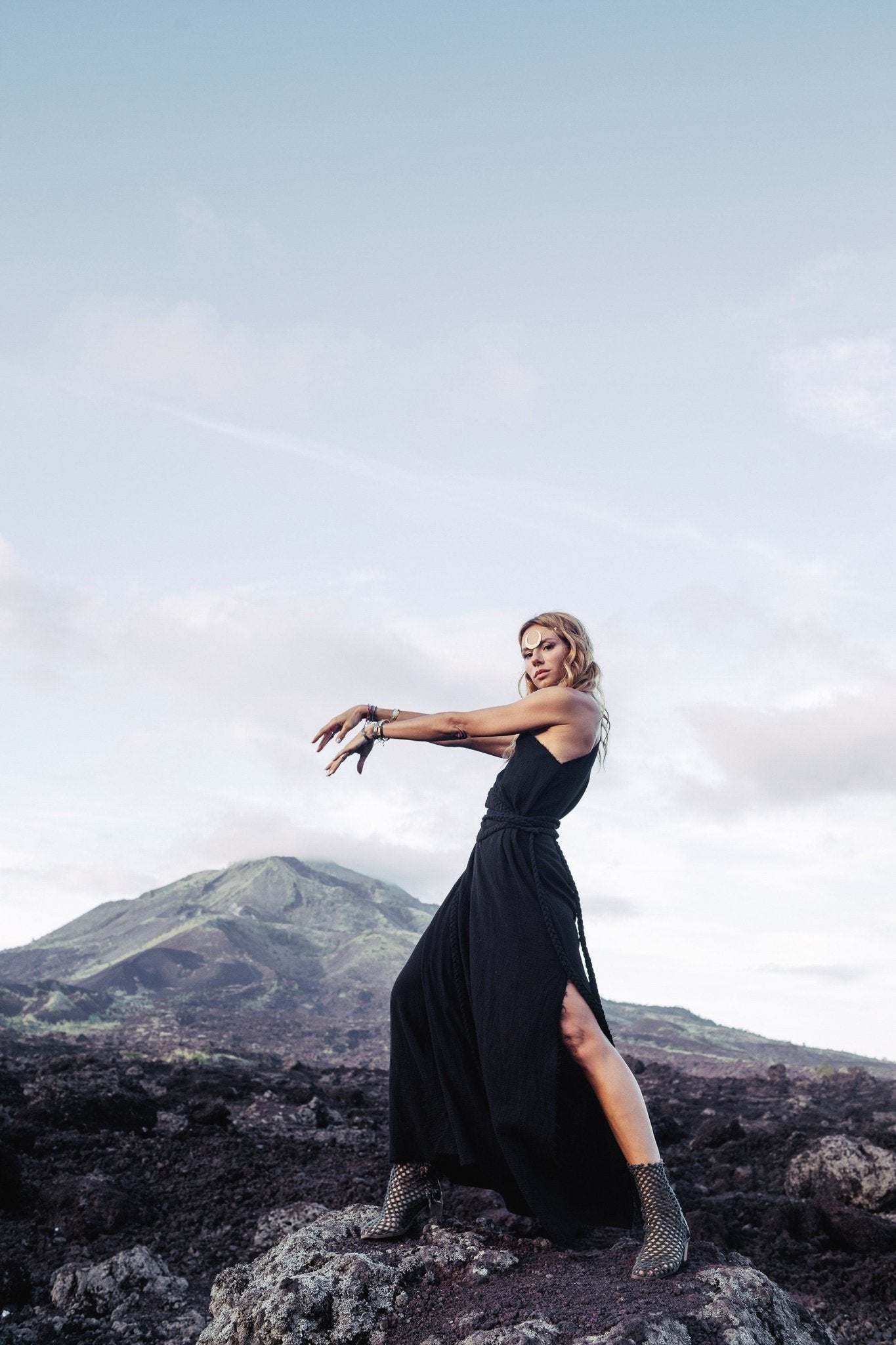 Organic Black Boho One Shoulder Dress • Black Wedding Dress - AYA Sacred Wear