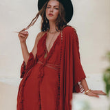 Organic Cotton Poncho • Tribal Kimono Cover Up • Boho Cardigan Women - AYA Sacred Wear