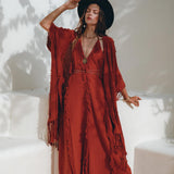 Organic Cotton Poncho • Tribal Kimono Cover Up • Boho Cardigan Women - AYA Sacred Wear