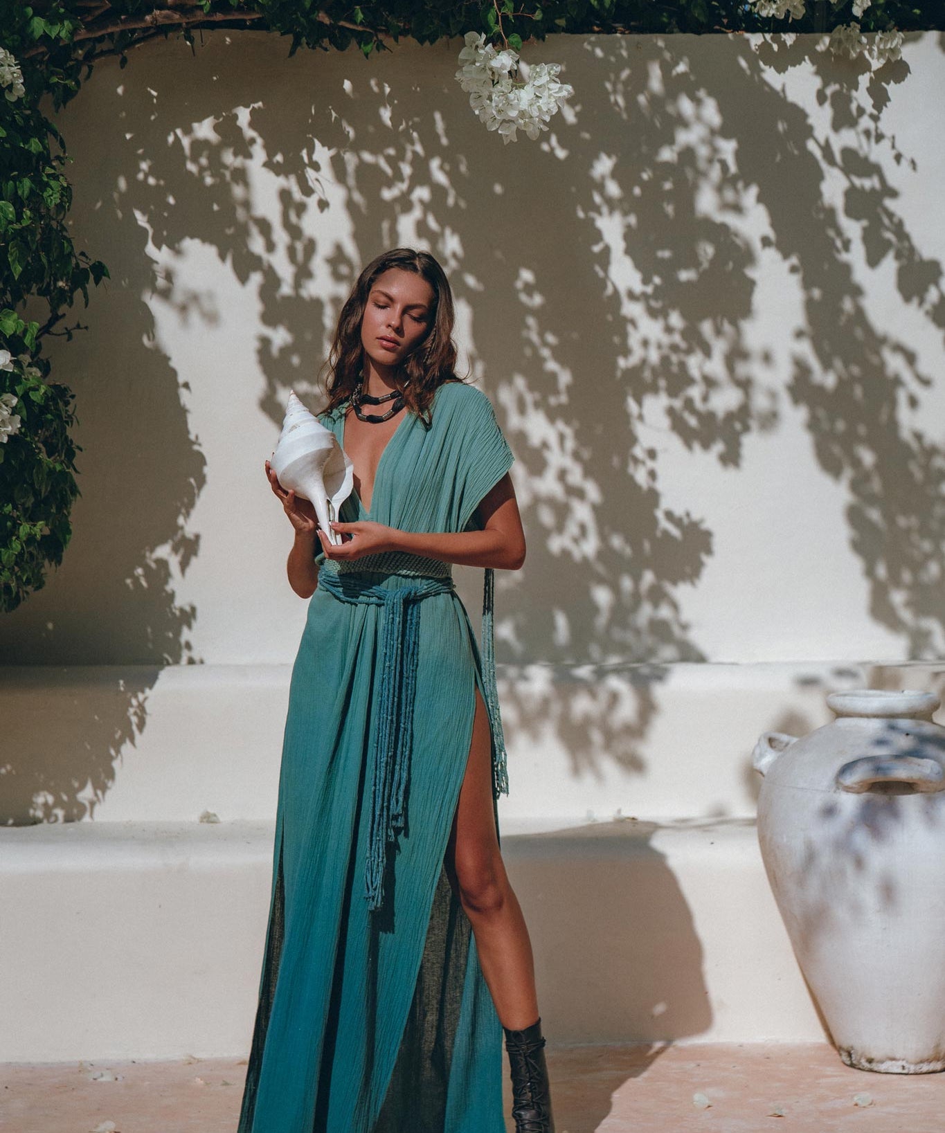 Organic Dress • Boho Wedding Dress • Botanically Dyed Turquoise Dress - AYA Sacred Wear