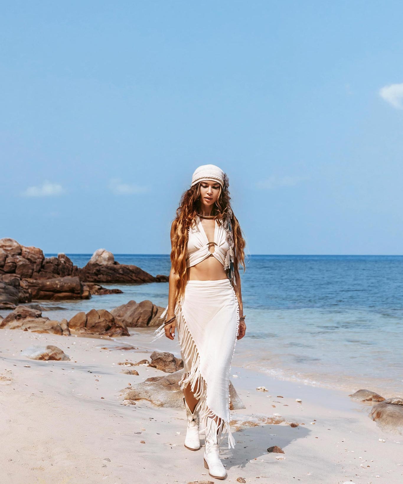 Organic Off - White Boho Top • Tank Crop Top with Handmade Knots - AYA Sacred Wear