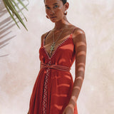 Organic Red Cotton Maxi Dress • Sleeveless Hand Embroidered Dress - AYA Sacred Wear