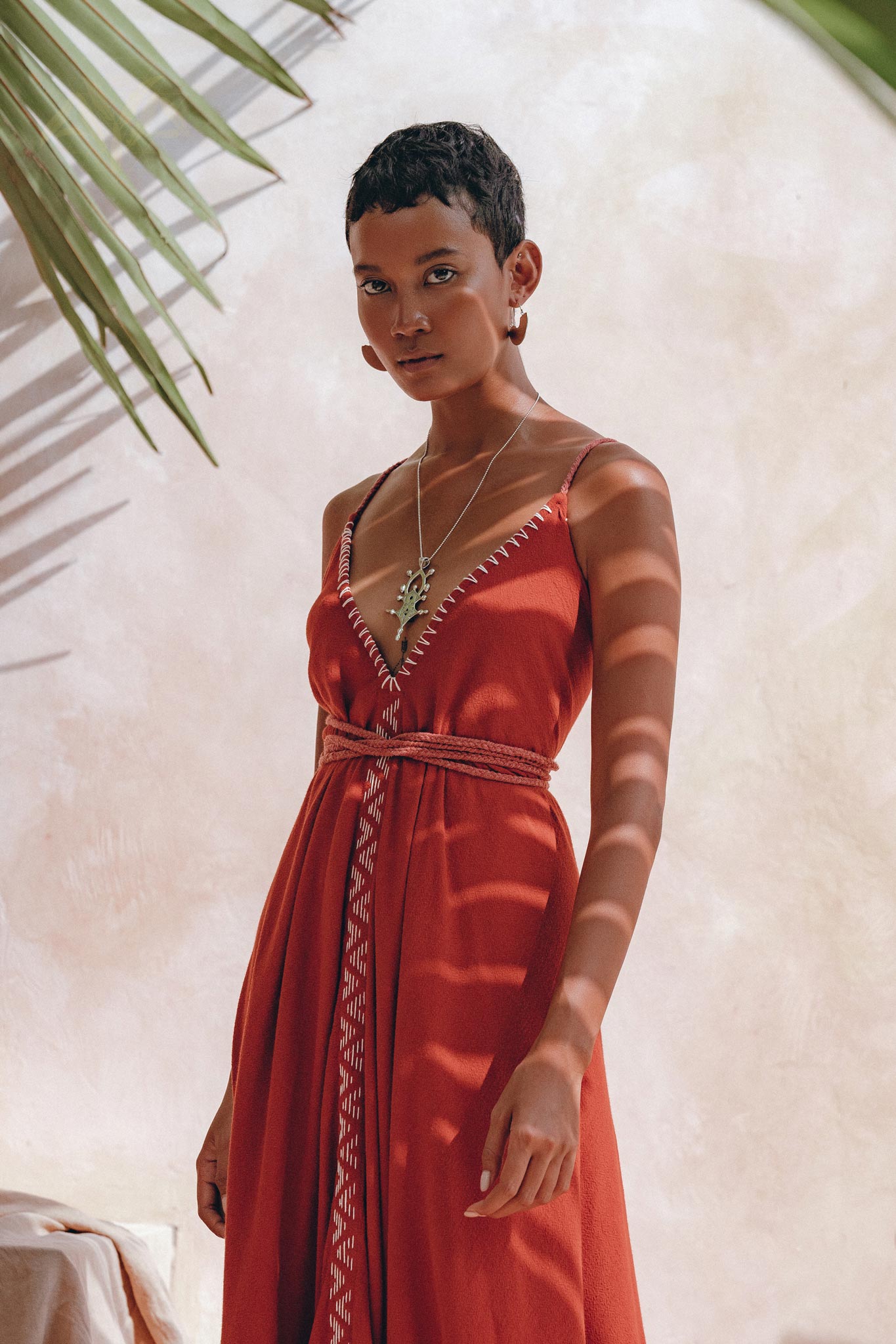 Organic Red Cotton Maxi Dress • Sleeveless Hand Embroidered Dress - AYA Sacred Wear