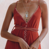 Organic Red Cotton Maxi Dress • Sleeveless Hand Embroidered Dress - AYA Sacred Wear
