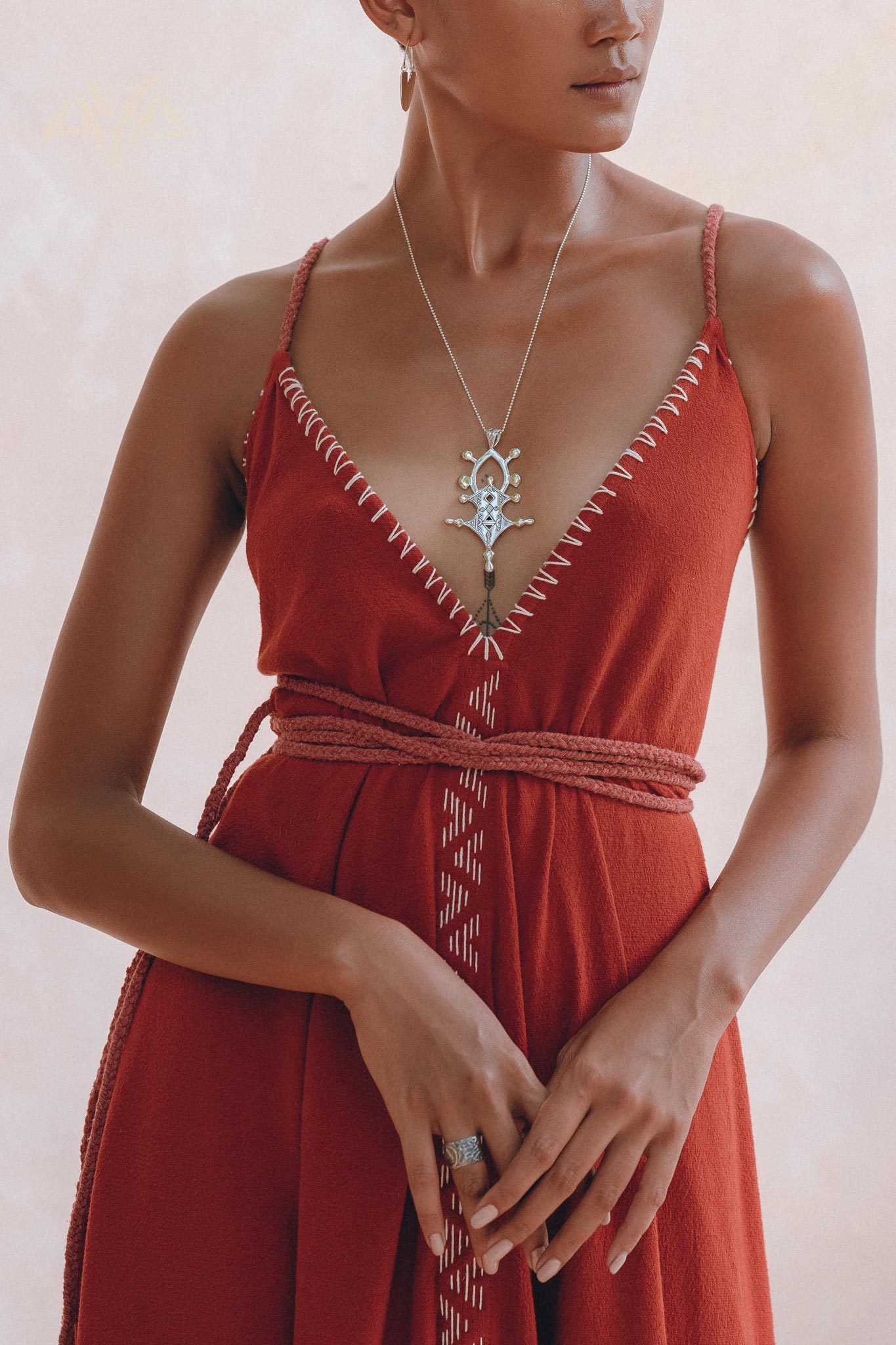Organic Red Cotton Maxi Dress • Sleeveless Hand Embroidered Dress - AYA Sacred Wear