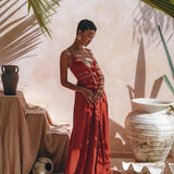 Organic Red Cotton Maxi Dress • Sleeveless Hand Embroidered Dress - AYA Sacred Wear