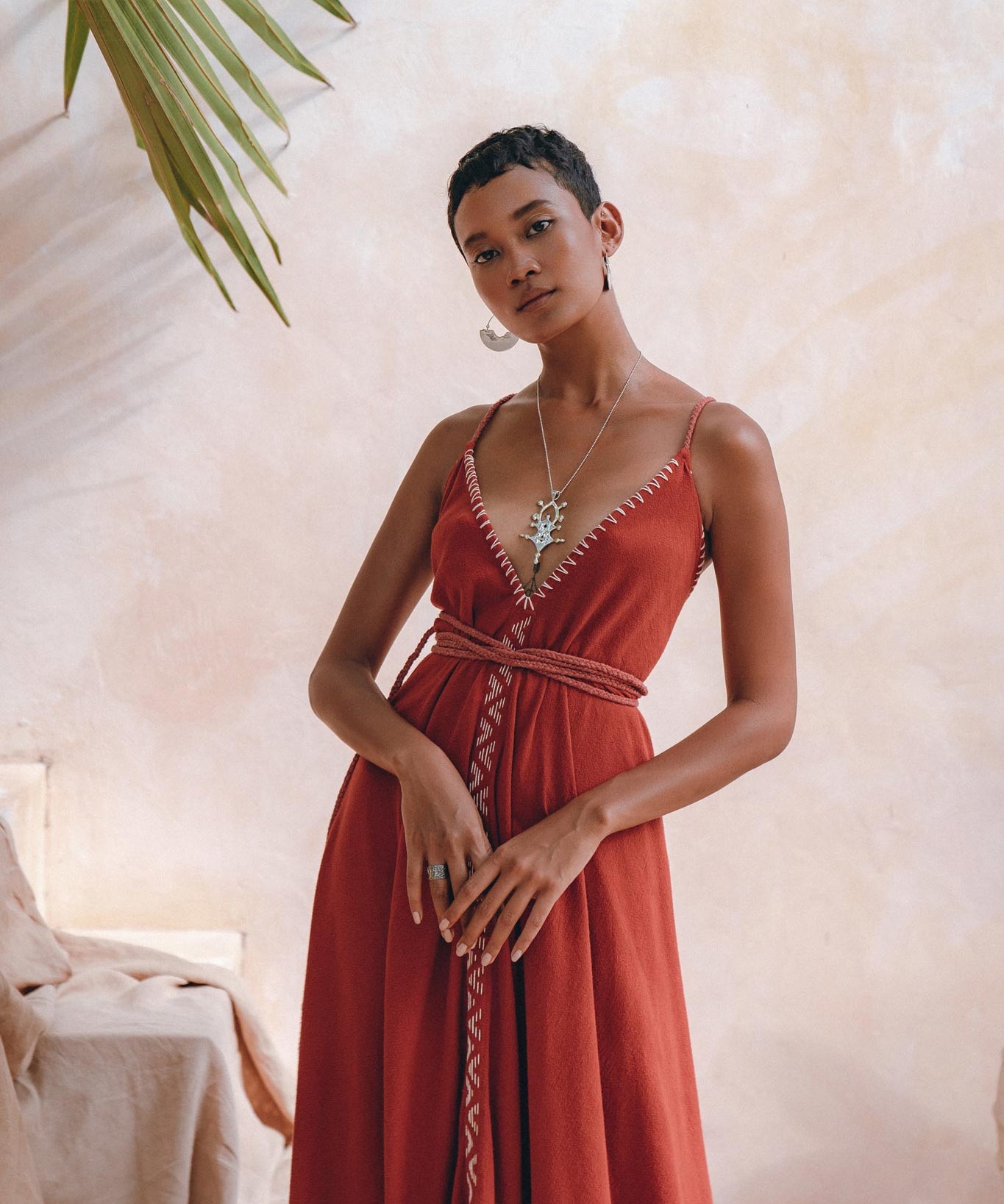 Organic Red Cotton Maxi Dress • Sleeveless Hand Embroidered Dress - AYA Sacred Wear