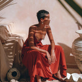 Organic Red Cotton Maxi Dress • Sleeveless Hand Embroidered Dress - AYA Sacred Wear