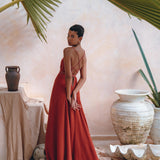 Organic Red Cotton Maxi Dress • Sleeveless Hand Embroidered Dress - AYA Sacred Wear