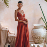 Organic Red Cotton Maxi Dress • Sleeveless Hand Embroidered Dress - AYA Sacred Wear