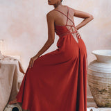 Organic Red Cotton Maxi Dress • Sleeveless Hand Embroidered Dress - AYA Sacred Wear
