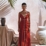 Organic Red Cotton Maxi Dress • Sleeveless Hand Embroidered Dress - AYA Sacred Wear