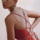 Organic Red Cotton Maxi Dress • Sleeveless Hand Embroidered Dress - AYA Sacred Wear