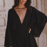 Oversized Hand Knotted Jumpsuit • Black Mini Elegant Jumpsuit • Asymmetrical Jumpsuit - AYA Sacred Wear