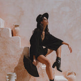 Oversized Hand Knotted Jumpsuit • Black Mini Elegant Jumpsuit • Asymmetrical Jumpsuit - AYA Sacred Wear