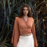 Pale Orange Boho Top • Bohemian Wrap Top Women • Wide Sleeve Top - AYA Sacred Wear