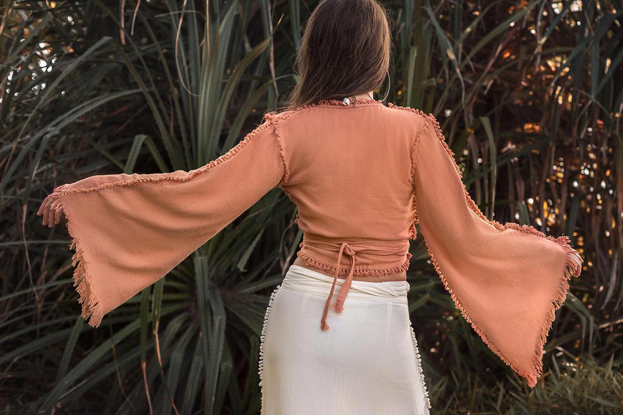 Pale Orange Boho Top • Bohemian Wrap Top Women • Wide Sleeve Top - AYA Sacred Wear