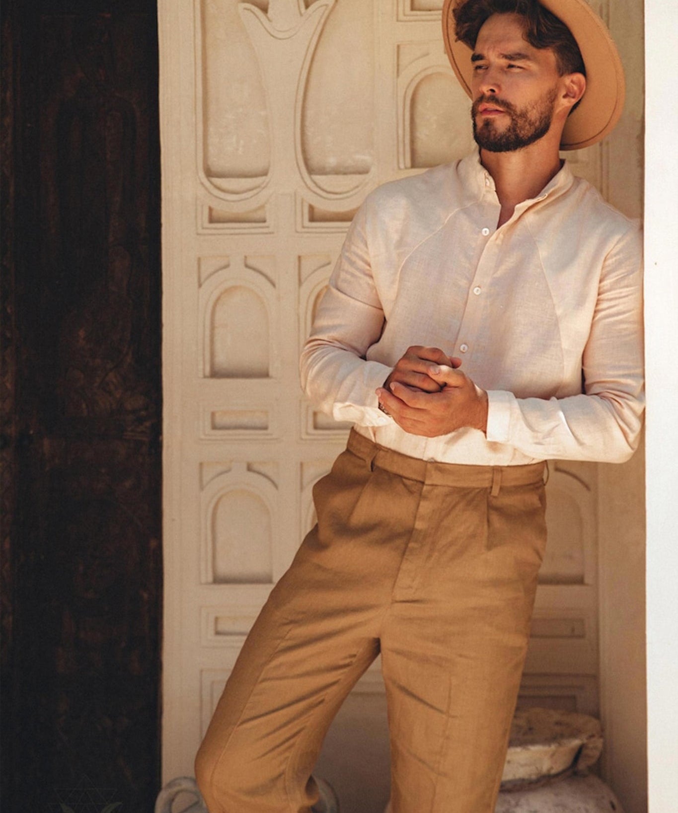Pale Pink Linen Classic Minimalist Shirt for Men - AYA Sacred Wear