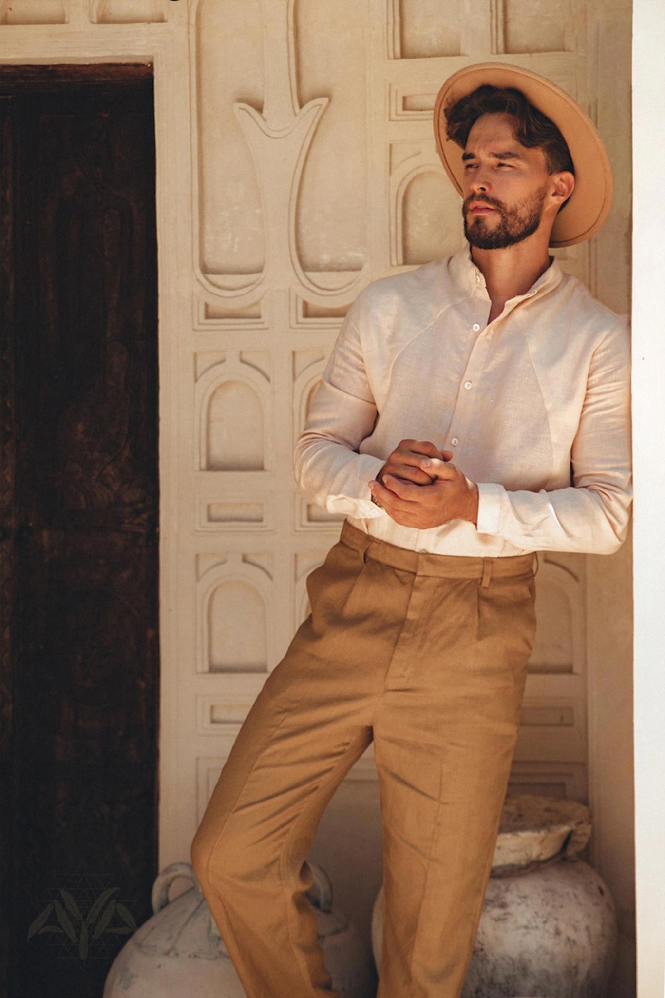 Pale Pink Linen Classic Minimalist Shirt for Men - AYA Sacred Wear