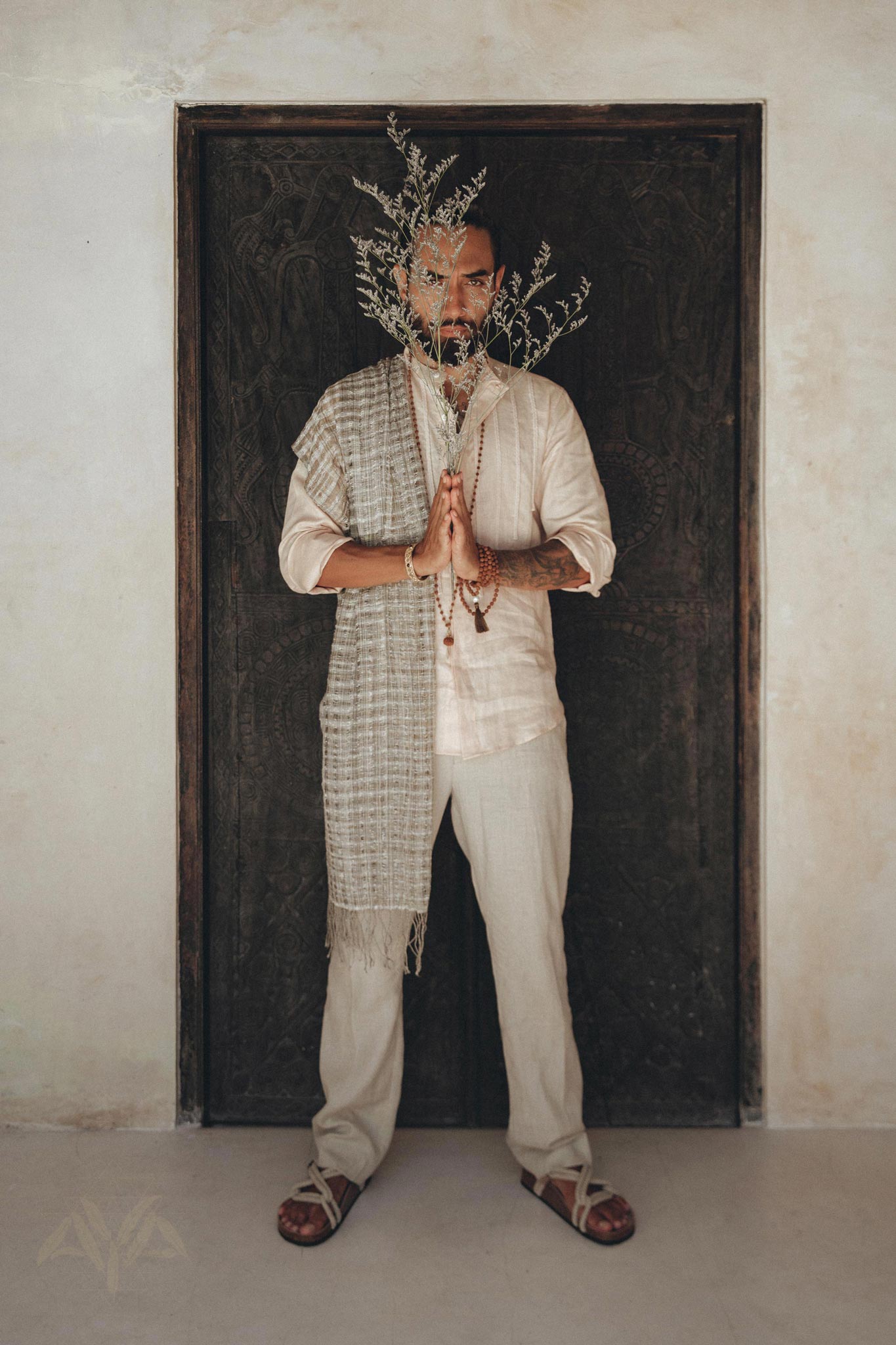 Pale Pink Linen Shirt for Men with Handmade Braids - AYA Sacred Wear