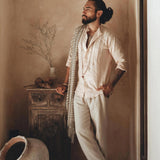 Pale Pink Linen Shirt for Men with Handmade Braids - AYA Sacred Wear