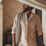 Pale Pink Linen Shirt for Men with Handmade Braids - AYA Sacred Wear