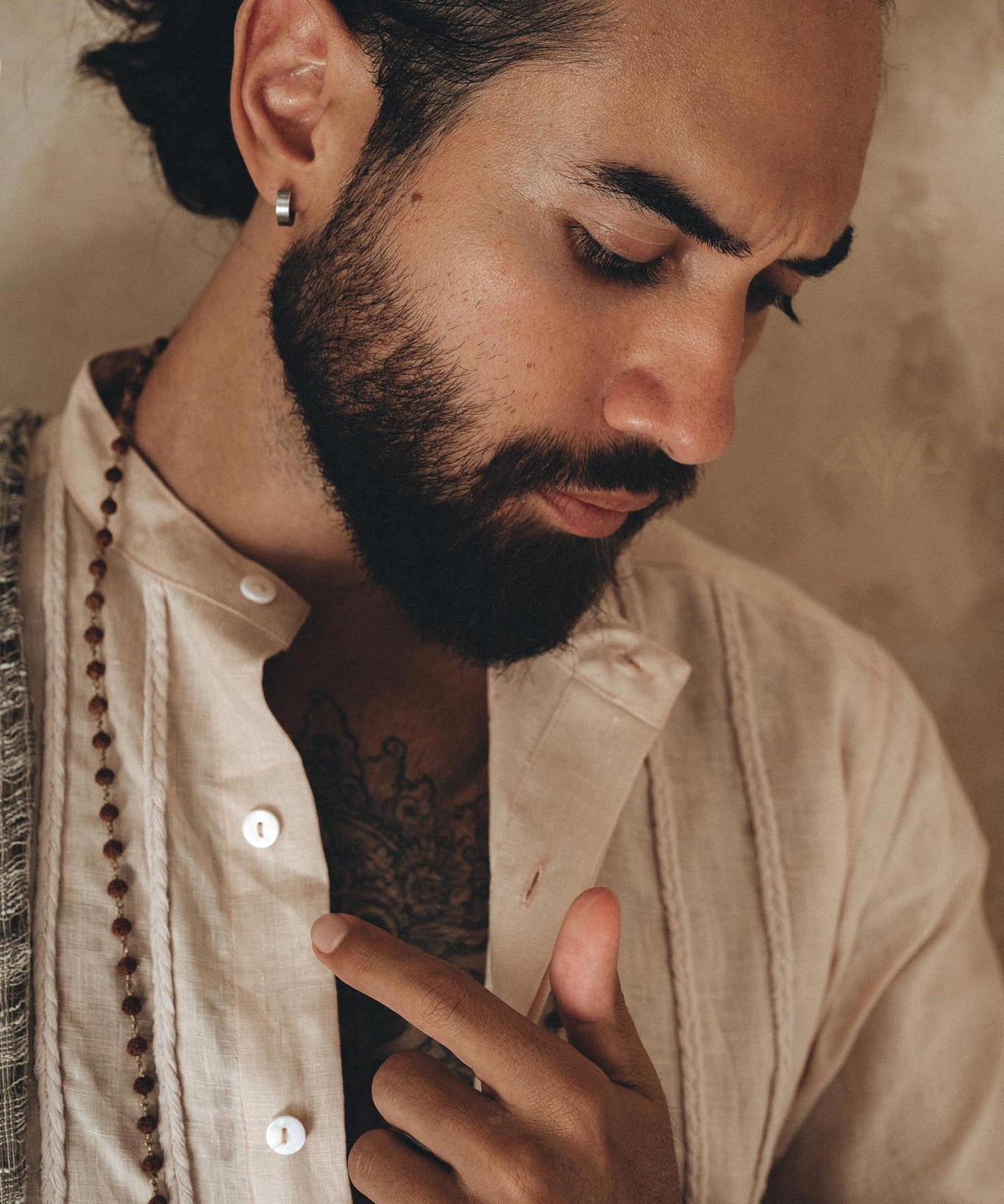 Pale Pink Linen Shirt for Men with Handmade Braids - AYA Sacred Wear